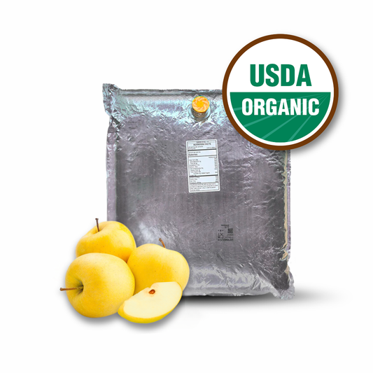 USDA Organic package with yellow apples on a white background