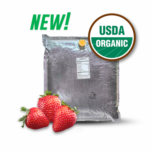 USDA Organic package with strawberries on a white background